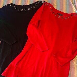 Red and Black Grommet Detail sweater tops